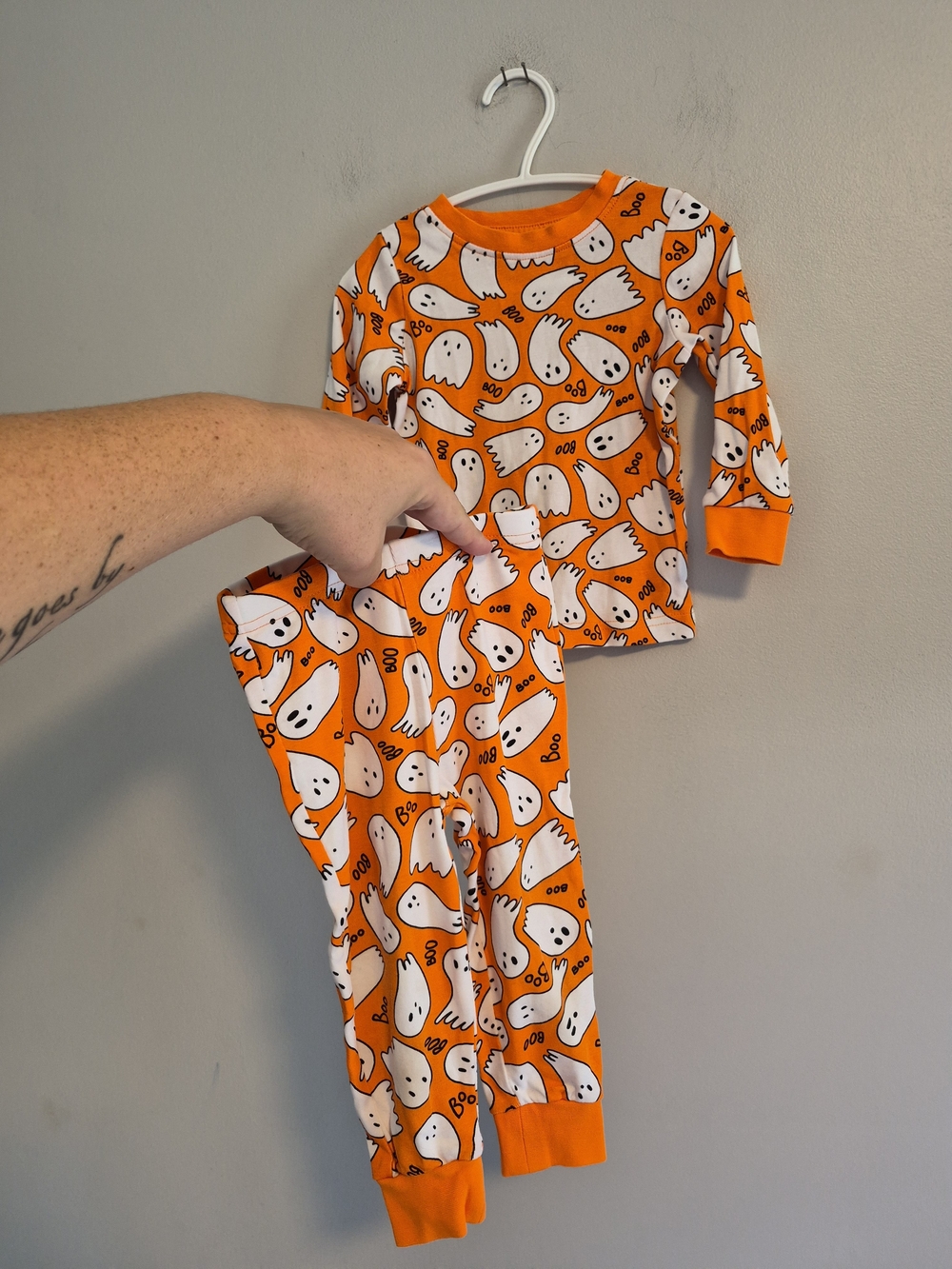 George 12/18m Orange and White Ghost Print 2pc Sleep Pajama Set